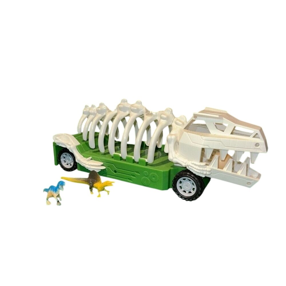Dinosaur Designs Green and White Skeleton Car with Figures Prehistoric Toy Set